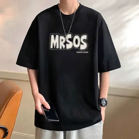 港风纯棉短袖T恤男夏季2024新款半袖潮牌男生体恤oversize上衣服商品大图