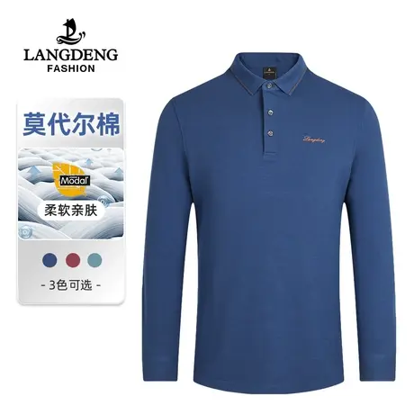 【含羊毛】浪登男士长袖POLO衫2023秋冬季莫代尔翻领休闲T恤男商品大图