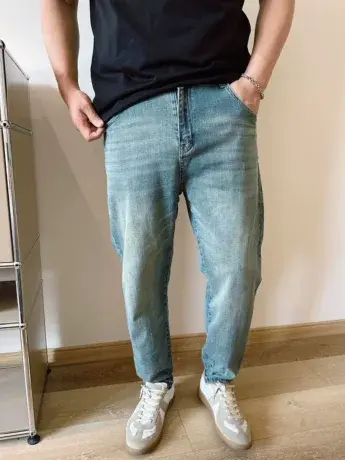 大依无忧春秋新款蓝怀旧水洗潮胖子弹力小脚加肥加大码男士牛仔裤商品大图