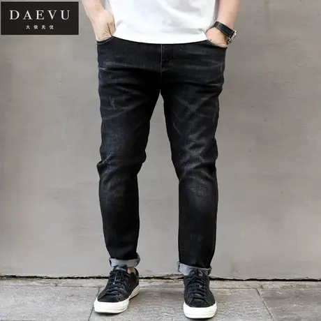 春秋新款黑色抓痕特大号潮胖子弹力修身小脚加肥加大码男士牛仔裤商品大图