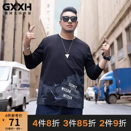 GxxH大码男装潮牌 胖子秋装新款宽松衣服加肥加大圆领休闲长袖T恤商品大图