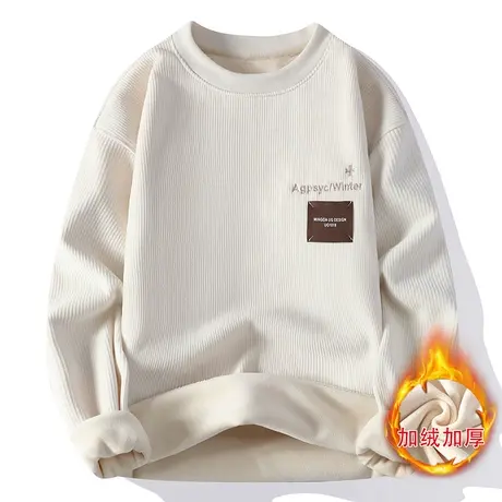 圆领毛衣针织衫男士冬季加绒加厚潮流休闲百搭套头线衣保暖打底衫商品大图