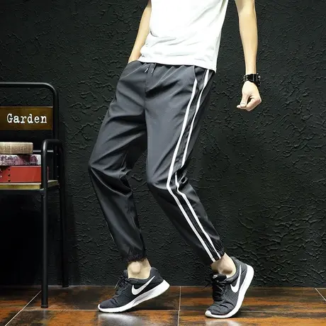 九分裤运动裤夏条纹韩版潮流修身小脚裤子男学生百搭直筒裤休闲裤商品大图