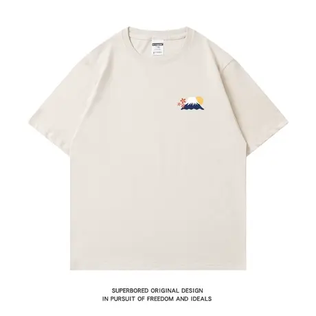 夏季潮牌日系复古简约短袖t恤男学生情侣装纯棉宽松半袖体恤衫图片