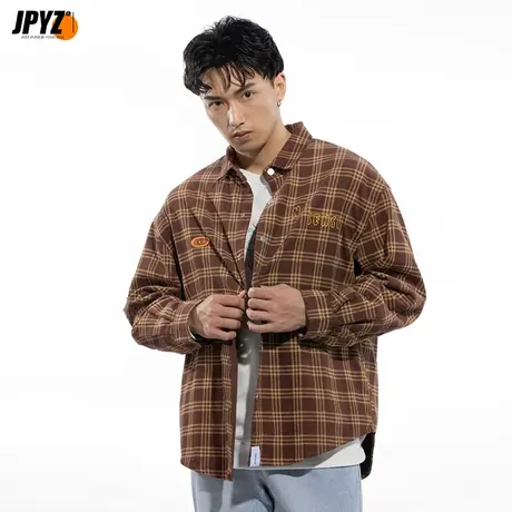 衬衫男长袖2022春秋外穿寸衫格子衬衣韩潮流春季港风日系外套男装商品大图