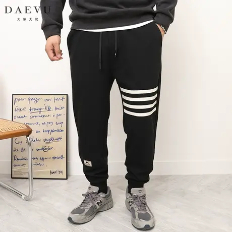 DAEVU春秋新款四杠大号弹力束脚潮胖子加肥加大码男士针织运动裤商品大图