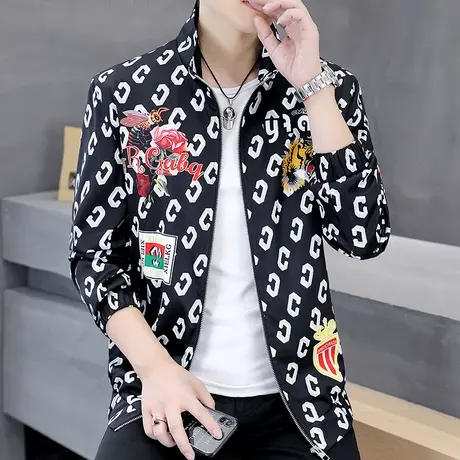 潮牌欧版外套男春秋季帅气薄款时尚褂子上衣ins休闲男款个性夹克商品大图