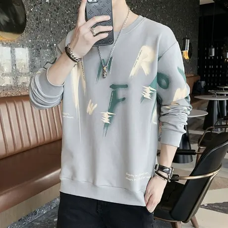 秋装上衣2023新款潮流男士长袖t恤春秋季圆领帅气卫衣打底衫衣服商品大图