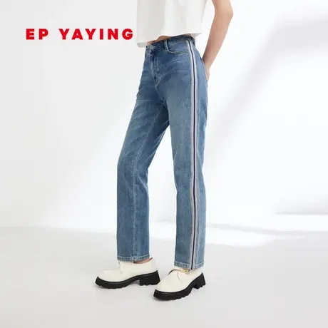 EP YAYING雅莹女装 拼接设计感蓝色直筒牛仔裤 2023新款J609A图片