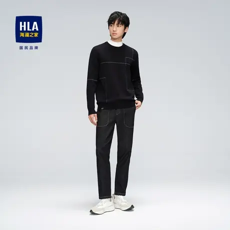 HLA/海澜之家圆领长袖针织衫保暖舒适修身提花柔软套头上衣男图片