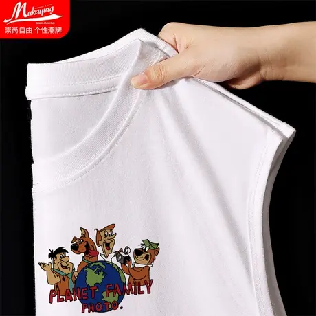 美式卡通复古背心男款纯棉宽松内搭趣味狗狗印花vintage运动坎肩图片