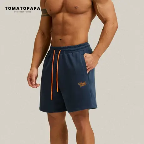 TOMATOPAPA原创短裤纯色透气棉运动裤青年百搭篮球潮牌刺绣四分裤商品大图