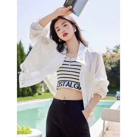 时尚气质休闲外套2023年夏季新款女士简约翻领宽松显瘦通勤上衣商品大图