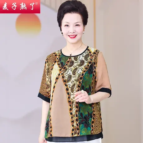 妈妈春装新款T恤洋气夏雪纺小衫阔太太上衣服秋50岁中老年人女装图片