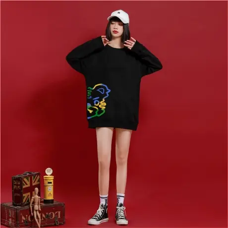 2023新款虎年本命年圆领卫衣女潮ins慵懒风上衣薄款韩版宽松外套商品大图