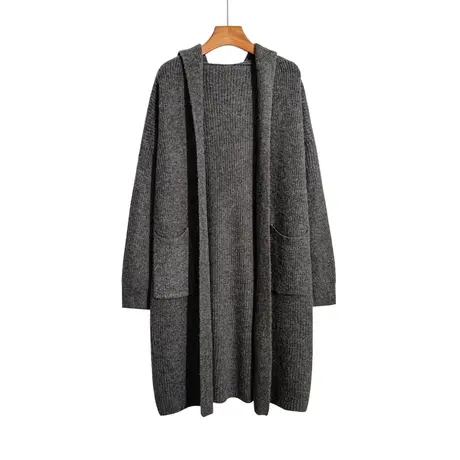 中长款针织开衫女秋冬新款韩版宽松慵懒休闲气质百搭连帽毛衣外套商品大图