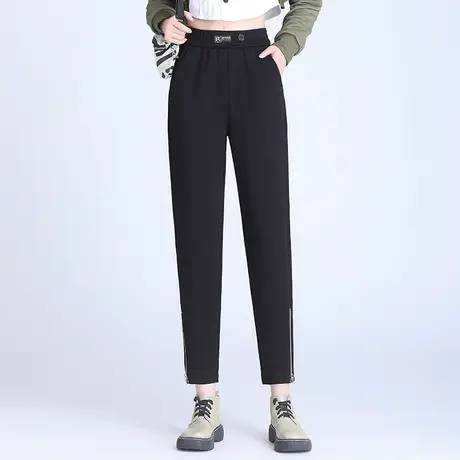 黑色松紧腰哈伦小脚裤女秋季2023新款显瘦萝卜裤小个子九分休闲裤商品大图