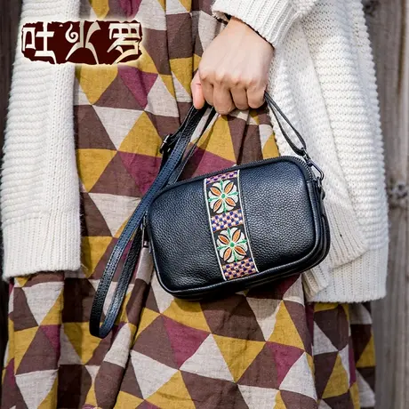 吐火罗女包2022新款民族风真皮单肩斜挎包百搭刺绣女包复古手提包图片