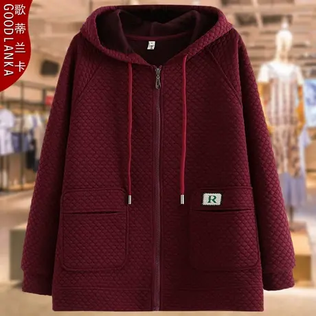 加肥加大码中年妈妈秋装夹棉夹克女宽松洋气高贵连帽休闲春秋外套商品大图