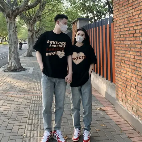 情侣装重磅纯棉短袖t恤女夏季宽松oversize小众设计美式复古上衣商品大图