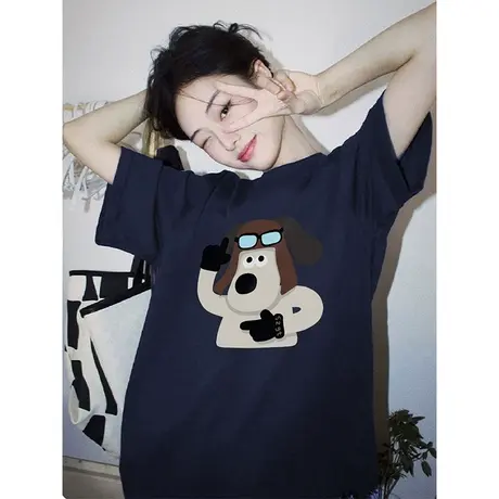 纯棉重磅设计感卡通小狗短袖t恤女夏季新款小众潮牌宽松半袖上衣商品大图
