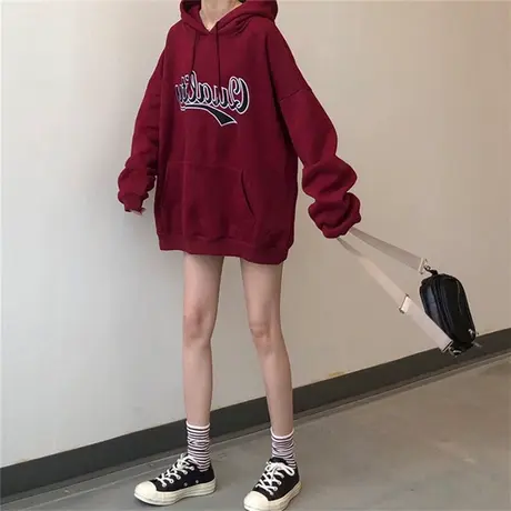 秋冬加绒加厚连帽卫衣女2022新款大码宽松美式高街vintage外套潮图片