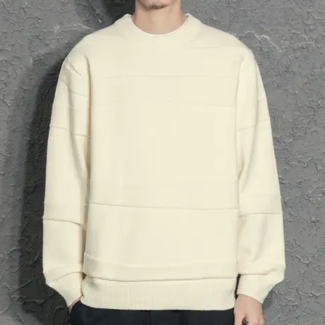 奕飏秋冬季男士纯色圆领套头毛衣设计感上衣宽松针织衫休闲时尚潮商品大图