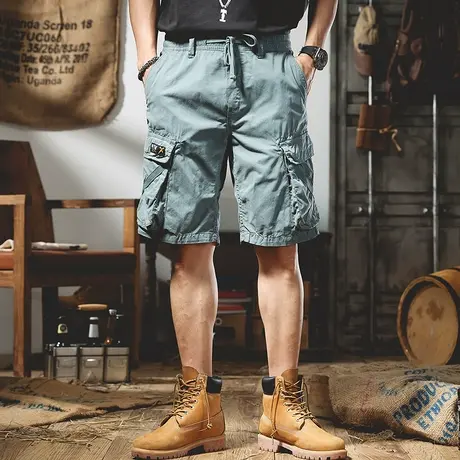 美式复古宽松直筒休闲工装短裤男夏季薄款男士五分裤多口袋中裤潮商品大图