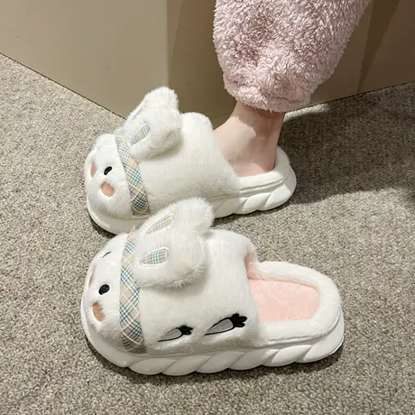 敲萌温柔甜美毛毛大头棉拖鞋女秋冬学生寝室卡通保暖软底居家鞋商品大图