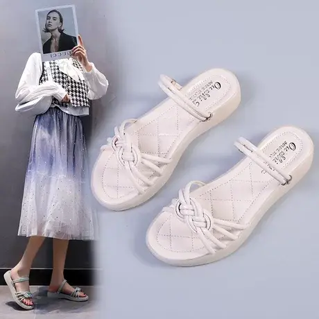 凉鞋女夏天平底坡跟新款软底白色仙女风两穿沙滩法式凉鞋女款夏季商品大图