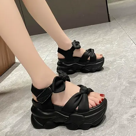 坡跟凉鞋女夏季时尚2023年新款防水台高跟鞋厚底镂空罗马鱼嘴凉靴商品大图