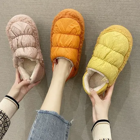 羽绒棉拖鞋女冬季包跟居家室内家用厚底防滑毛绒保暖月子鞋棉鞋男商品大图