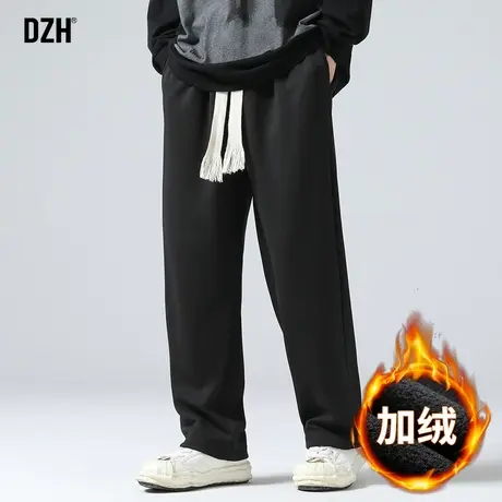 男生黑色加绒裤子男冬季加厚2024新款休闲直筒裤潮牌男裤百搭长裤商品大图