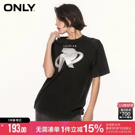 ONLY秋季显瘦百搭宽松短袖胶印logo圆领T恤女|123201061商品大图