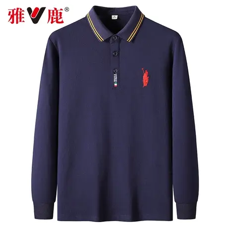 雅鹿中年男士春季翻领长袖T恤商务爸爸装打底衫宽松休闲Polo衫男图片