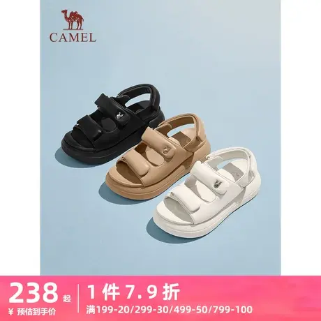 骆驼凉鞋女2023年新款真皮面包魔术贴运动凉鞋女夏季厚底凉鞋女款图片