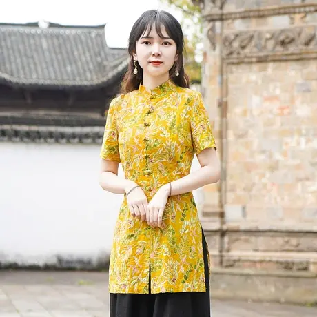 筠雅唐装夏装女中国风旗袍上衣女夏季短袖茶服复古素衣中式女装商品大图