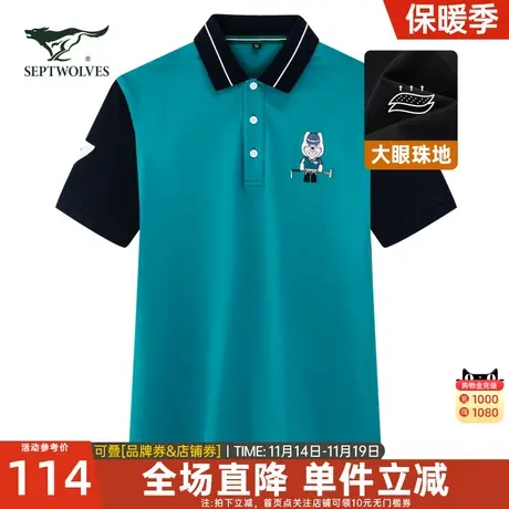 七匹狼男装POLO衫2023夏季新款时尚刺绣宽松百搭翻领短袖T恤男士图片