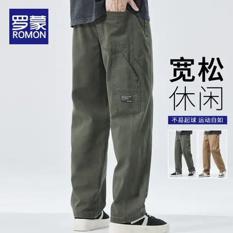 罗蒙春秋季美式休闲裤男士宽松直筒2024新款高街阔腿工装运动裤子图片