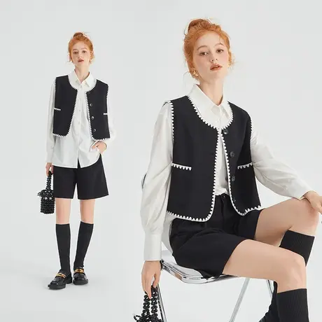 OECE简约设计感马甲背心2023秋季新款女装白衬衫女气质通勤套装图片