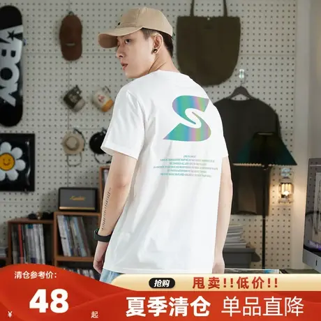 唐狮2023年夏季新款短袖t恤潮流印花百搭宽松舒适纯棉休闲风上衣图片