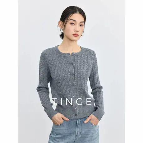 TINGE贴己复古绞花小香风圆领含羊毛衣针织衫女开春穿搭长袖上衣图片