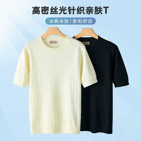 伊力特丝光针织短袖男款2025夏季新款提花肌理冰爽T恤慵懒老钱风图片
