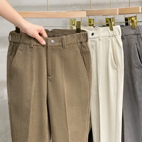 松紧腰高端秋冬季灯芯绒九分裤子男厚款潮流修身直筒条绒休闲裤男商品大图