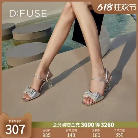DFuse迪芙斯夏季新款方头闪钻蝴蝶结拖鞋仙女凉鞋DF32110316图片
