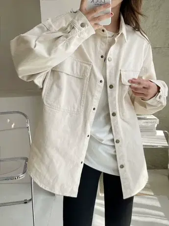 韩版复古长袖衬衫女外穿春秋新款港味百搭中长款上衣百搭宽松外套图片