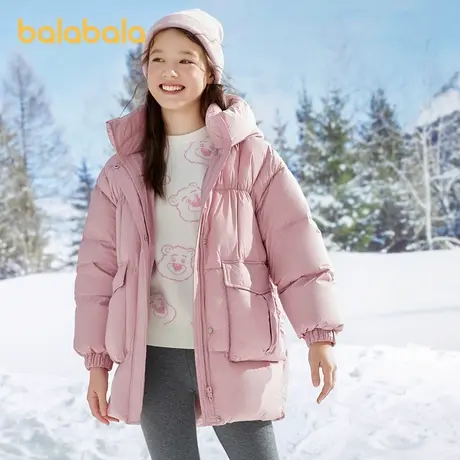 巴拉巴拉女童中长款羽绒服冬2025童装大童加厚多巴胺外套保暖时尚商品大图