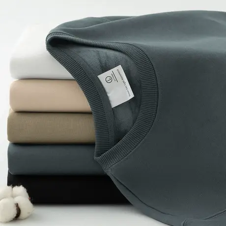 320g重磅男士卫衣2023新款加绒加厚圆领长袖t恤潮流百搭无帽上衣商品大图