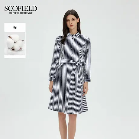 【含棉】Scofield女装利落知性蓝白条纹衬衫连衣裙2025秋季新品商品大图