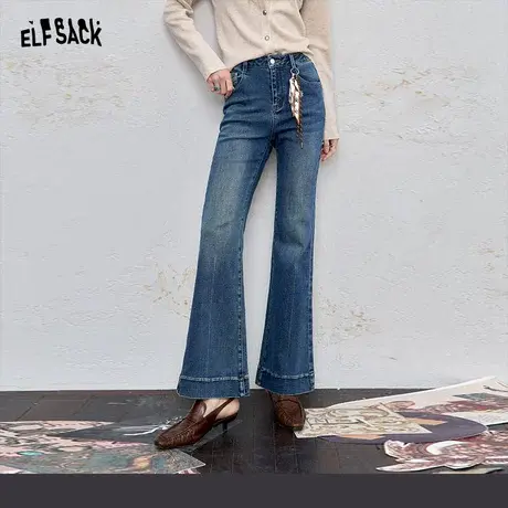 妖精的口袋高腰微弹显瘦牛仔裤女2025年秋季新款气质通勤微喇裤子图片